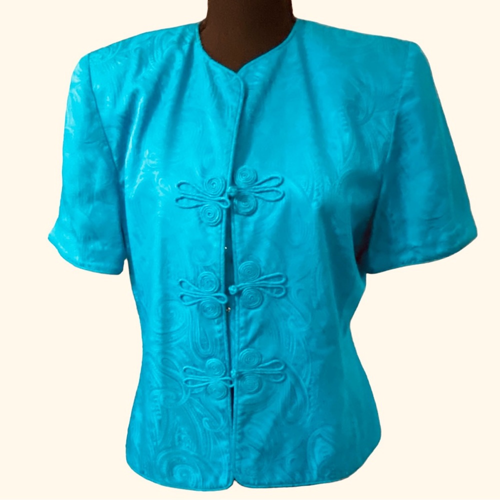 🌟🔥 BOGO Sale🔥🌟 Vintage 100% Silk Blue Peplum Blouse